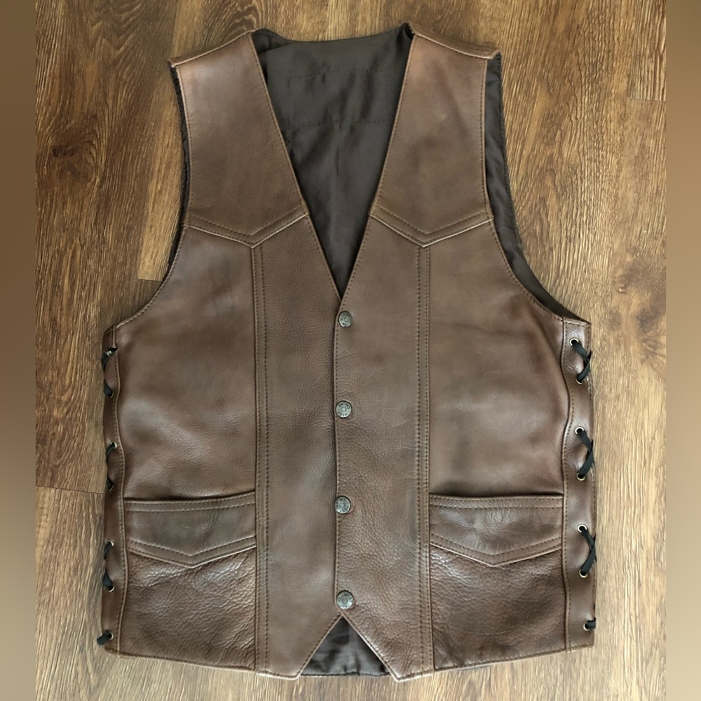 Vintage '70s West Cal.45 Brown Leather Vest w/ Side Lacing Boho Hippie Boho S/M